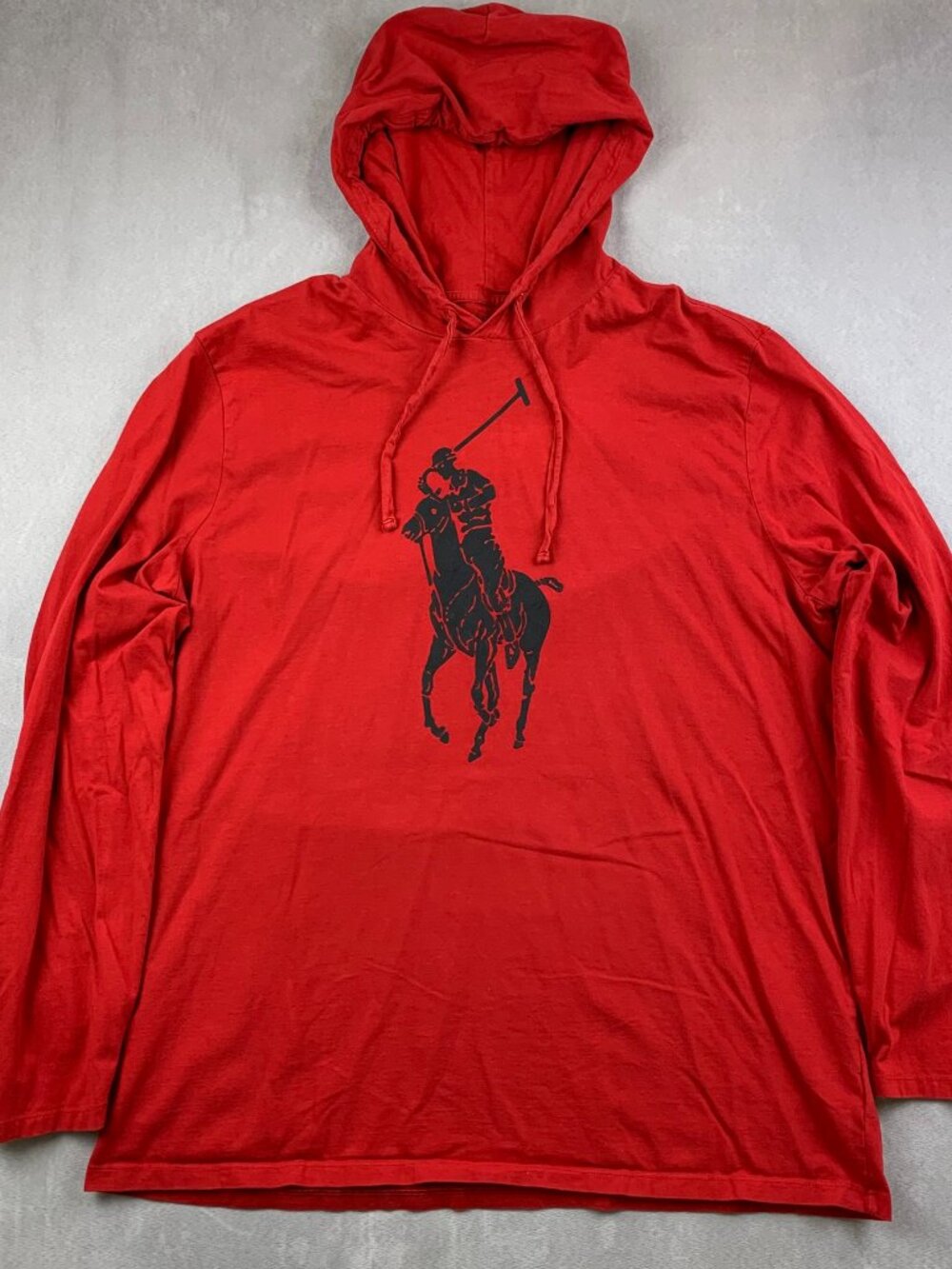 Ralph Lauren Polo Mens Sweater XL Red Jersey Hooded T-Shirt Lightweight Big Logo